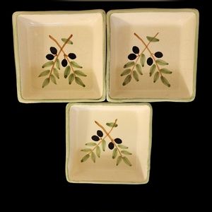 Vintage Mesa International Handcrafted Hungary Pottery Square Dishes Dip 3pc Set